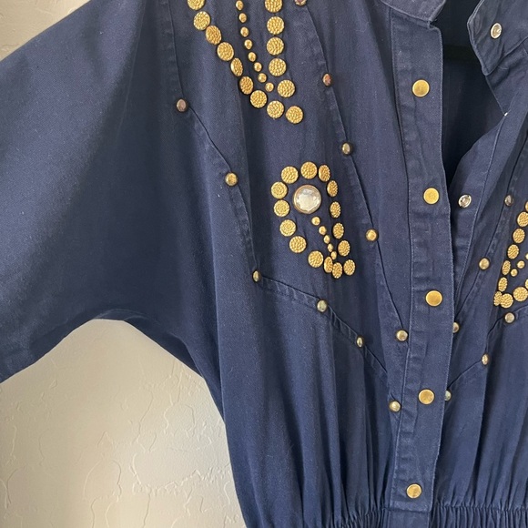 Vintage Rio Rhinestone Embellished Navy Jumpsuit - Picture 9 of 11